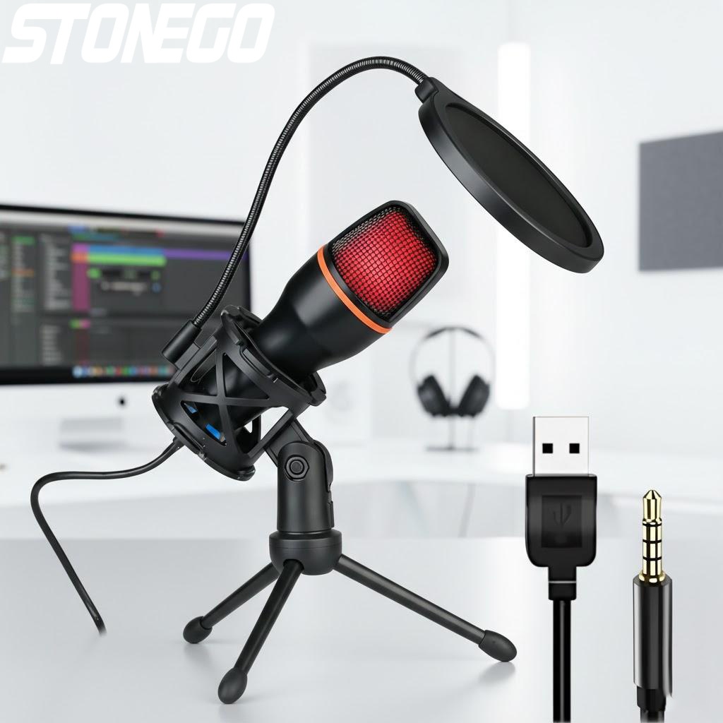 Pc Gaming Youtube - ชุดไมโครโฟนคอนเดนเซอร์ USB ระดับมืออาชีพพร้อมขาตั้งไฟ RGB สำหรับเล่นเกม สตรีมมิ่ง
