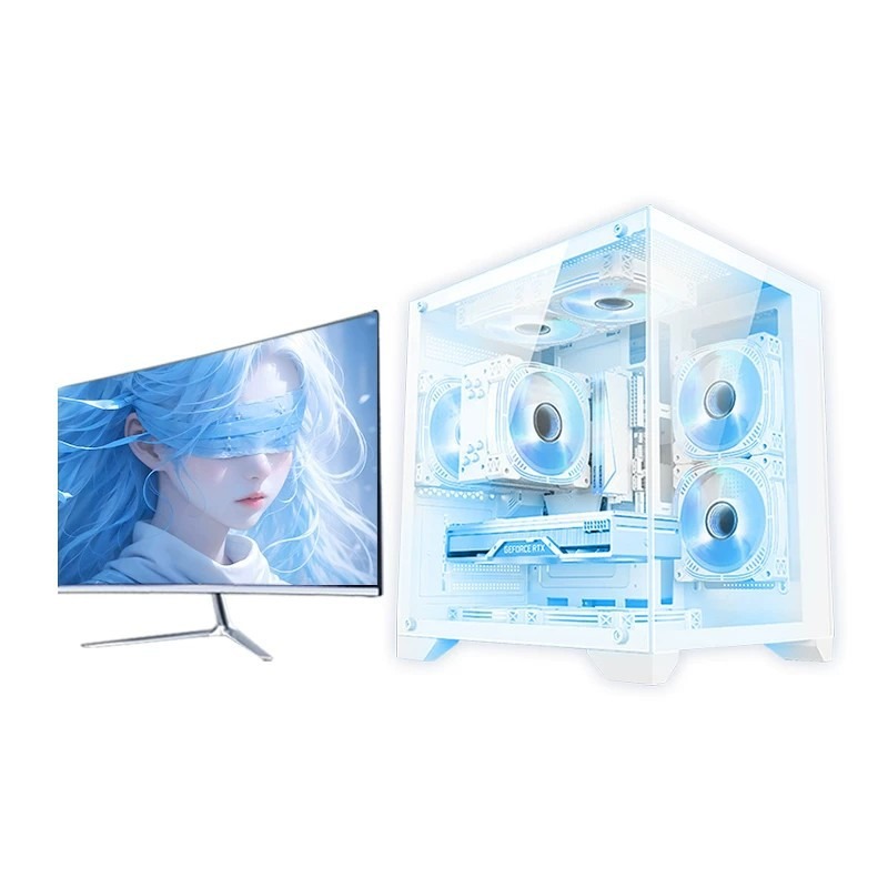 Pc Gaming Live Streaming - คอมพิวเตอร์ตั้งโต๊ะระดับไฮเอนด์แบบครบชุด, คอมพิวเตอร์ทาวเวอร์สำหรับเล่นเกมและไลฟ์สตรีมมิ่งแบบ DIY พร้อมจอภาพขนาด 24 นิ้ว