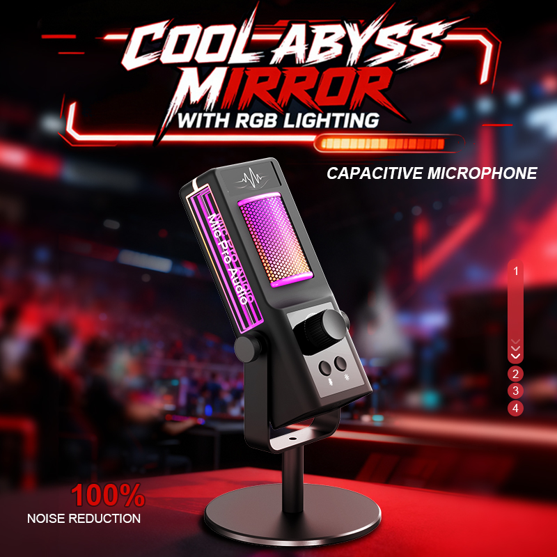 Pc Gaming Live Streaming - ไมโครโฟนคอนเดนเซอร์ RGB สำหรับพอดแคสต์ คอมพิวเตอร์เล่นเกม สตรีมสด ไมโครโฟนตั้งโต๊ะพร้อมขาตั้ง